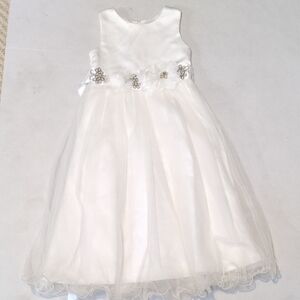 Chantilly Place Formal Satin Princess Baptism Lace Tulle White Girls Dress 6